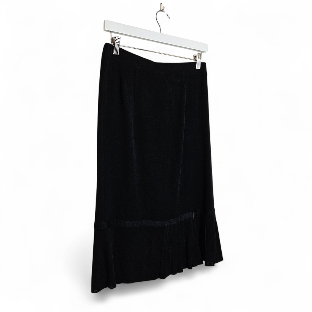 Vintage Exclusively Misook Knit Midi Skirt S Black Pleated Buckle Hem